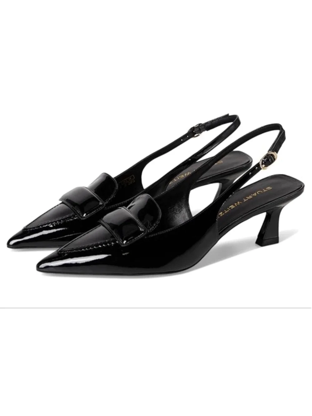 Stuart Weitzman Black Patent Leather Slingback Sovinnie Kitten Heels 8.5
